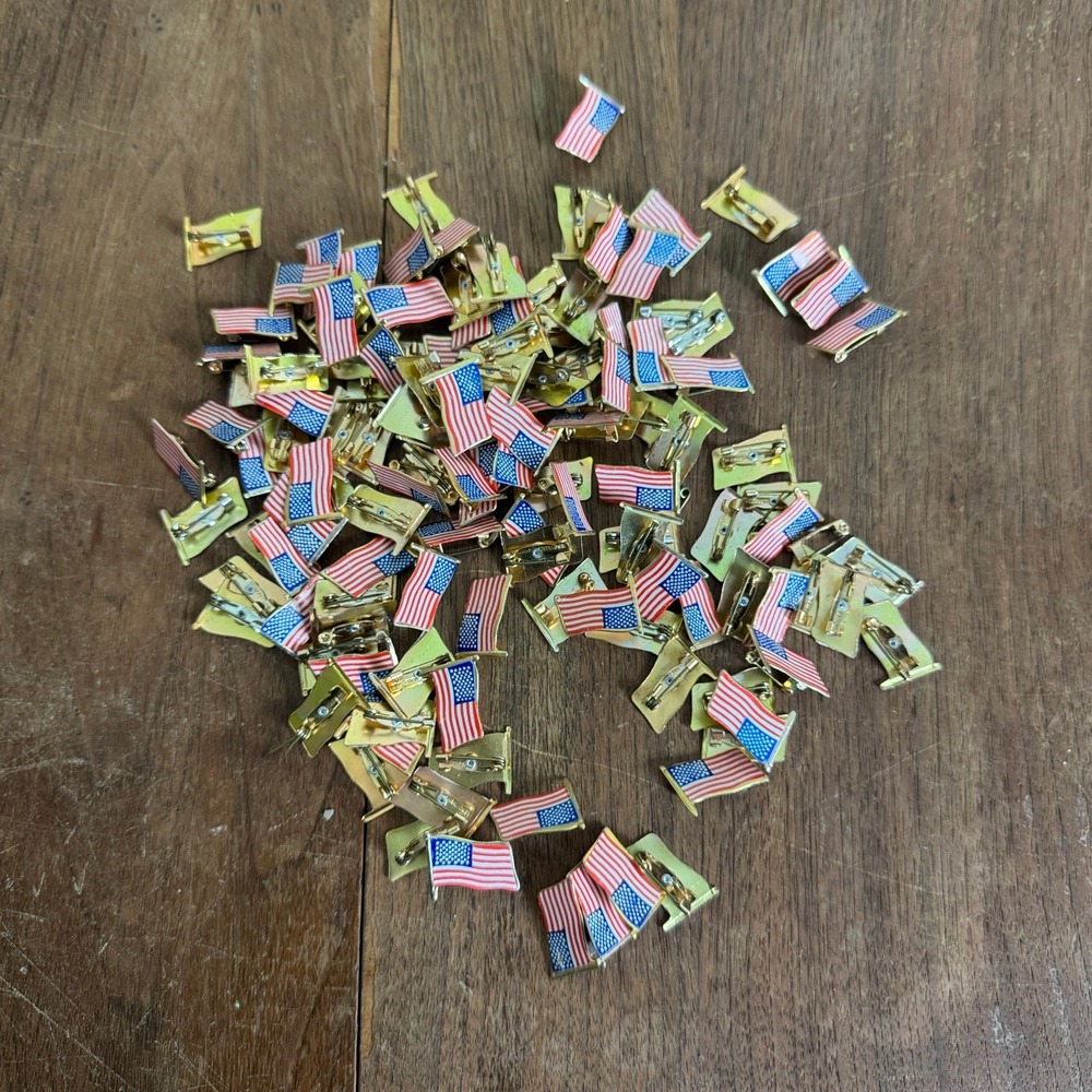 Bundle Lot 121 Metal American Flag VINTAGE Pins Parade Patriotic Political
